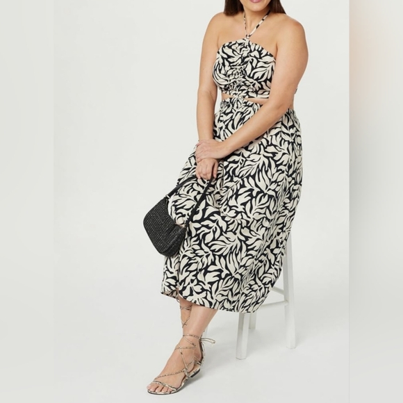 The Drop Dresses & Skirts - The Drop Women's Brinda Cotton Cut Out Halter Maxi Dress Size MEDIUM Black White